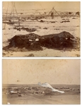 Two Original Photographs From 1891, Just Days After the Wounded Knee Massacre -- One Photograph Depicts the Battlefield With Fallen Lakota & a Destroyed Wagon